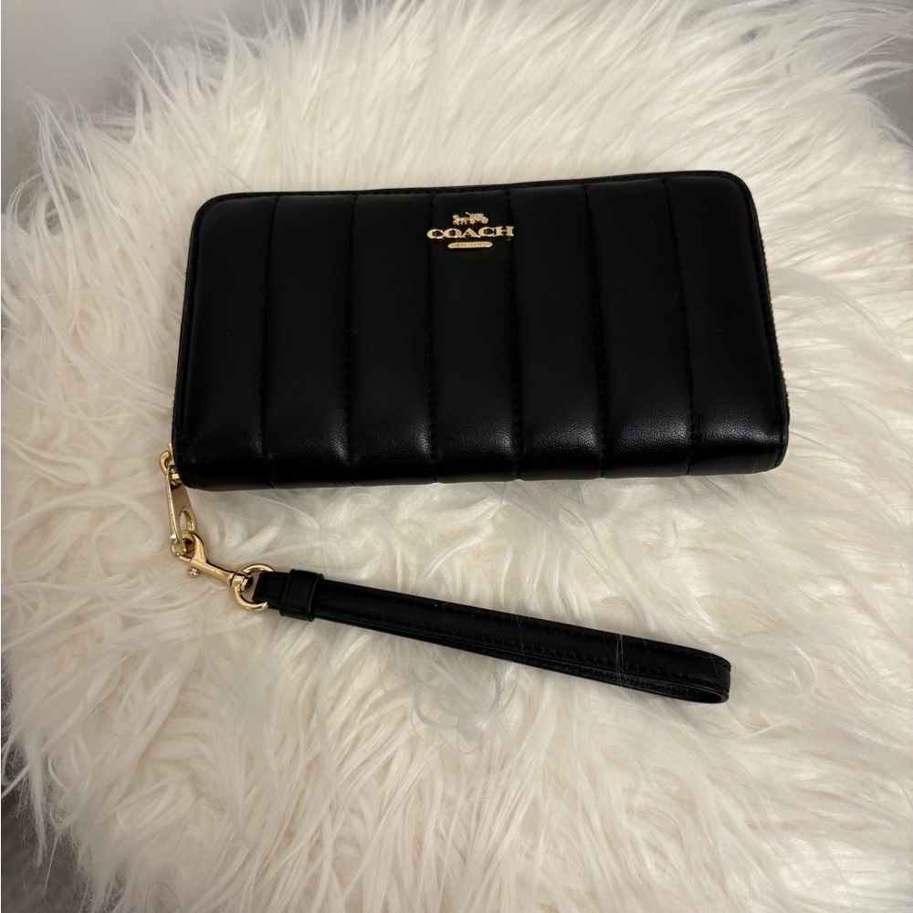 Coach Black Leather Wristlet with Gold Accents
